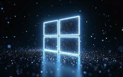 windows 10 blue logo, 4k, kreativ, schwarze glitzer  hintergründe, marken, windows 10 neon  logo, os  logo, windows 10 abstraktes logo, kunstwerk, windows 10 logo, windows 10 3d  logo, windows 10
