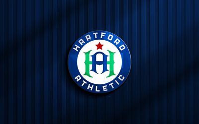 4k, Hartford Athletic 3D logo, USL, blue 3D background, soccer, Hartford Athletic emblem, Hartford Athletic logo, Hartford Athletic, football, american soccer club, Hartford Athletic FC
