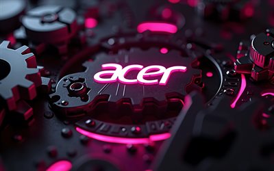 エイサーピンクのロゴ, 4k, メタルギア, ピンクのネオンライト, 金属の背景, acer 3dロゴ, アートワーク, acer metal logo, エイサーロゴ, エレクトロニクスブランド, エイサー
