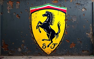 4k, Ferrari logo, graffiti on the wall, grunge art, creative grunge art, Ferrari graffiti, Ferrari