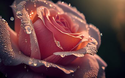 4k, bud di rose rosa, bokeh, rugiada, macro, sfondi con rose, bellissimi fiori, sfondi di rose, avvicinamento, rosa rosa, rose rosa, rose