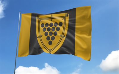 cornwall  flagga på flaggstång, 4k, kanadensiska städer, blå himmel, cornwalls flagg, wavy satinflaggor, cornwall flagga, städer i kanada, flaggstång med flaggor, cornwall day, canada, cornwall