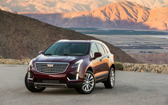 luxus-autos, 2017, cadillac xt5, frequenzweichen, maroon cadillac