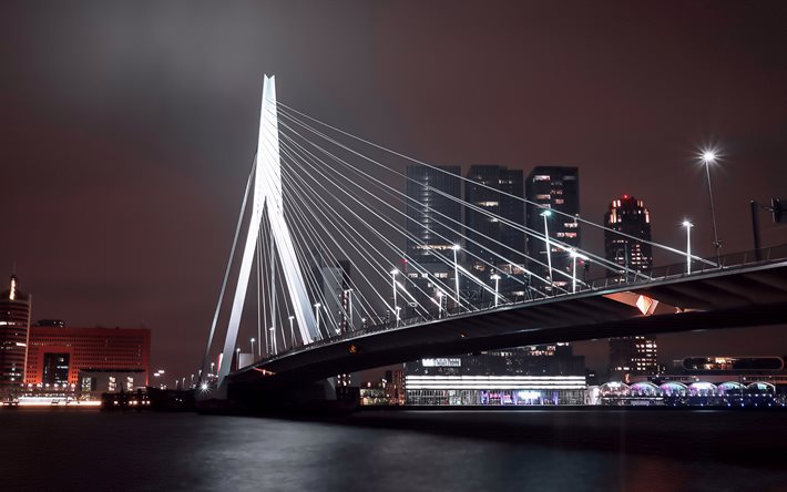 Shanghai, köprü, 4k, gece, gökdelenler, Çin