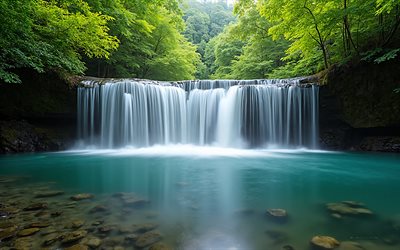 beautiful waterfall, 4k, lake, jungle, rainforest, waterfalls, Indonesia, Asia, waterfall in the jungle
