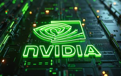 logo nvidia green neon, 4k, sfondo hi tech verde, microcircuits, conduttori, marchi elettronici, creativo, logo nvidia su microcircuit, marchi, logo nvidia neon, opera d'arte, logo nvidia, nvidia