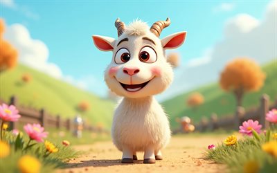 cabra de desenho animado, 4k, animais 3d animados, obra de arte, animais felizes, 3d goat, animais 3d, cabra, animais de desenho animado, cabras