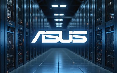 4k, logo néon blanc asus, œuvres d'art, marques électroniques, racks de données, bokeh, nuit, logo asus, logo des marques, logo asus neon, asus, marques, logo blanc asus