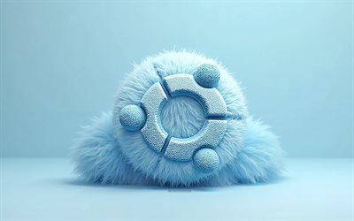 sininen ubuntu  logo, 4k, ubuntu fluffy muhkea logo, sininen tausta, ubuntu  tunnus, ubuntu fluffy logo, luova taide, ubuntu, linux