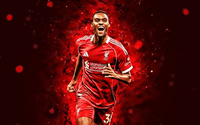 Ryan Gravenberch, 4k, red neon lights, Liverpool FC, Premier League, Dutch footballers, Ryan Gravenberch 4K, football, soccer, LFC, Liverpool, Ryan Gravenberch Liverpool