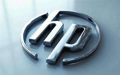 Hewlett-Packard logo, 4k, gray metal background, HP logo, Hewlett-Packard, HP emblem, HP metal logo, HP