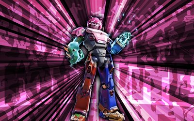 4k, Default Mecha Team Leader, pink rays background, Default Mecha Team Leader Skin, Default Mecha Team Leader Fortnite, abstract art, Fortnite Default Mecha Team Leader Skin, Fortnite characters, Fortnite, creative art