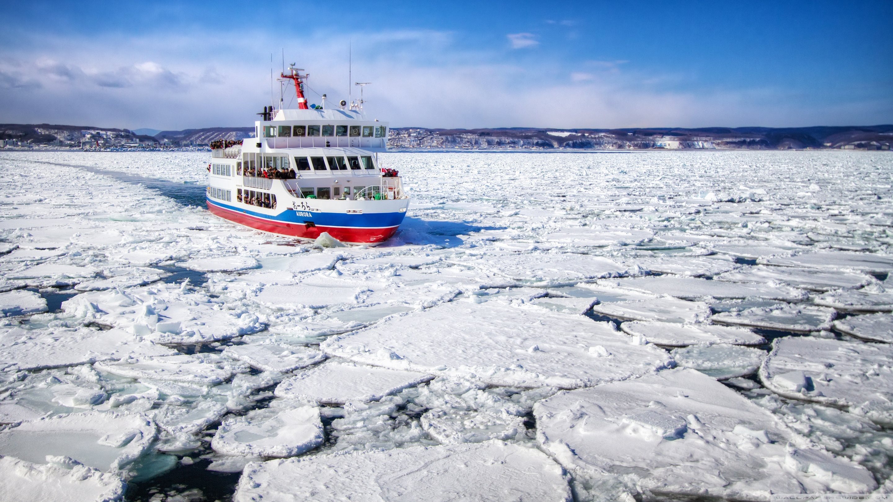 Download wallpapers breaking, the ship, aurora, tourism, ice, forvater ...
